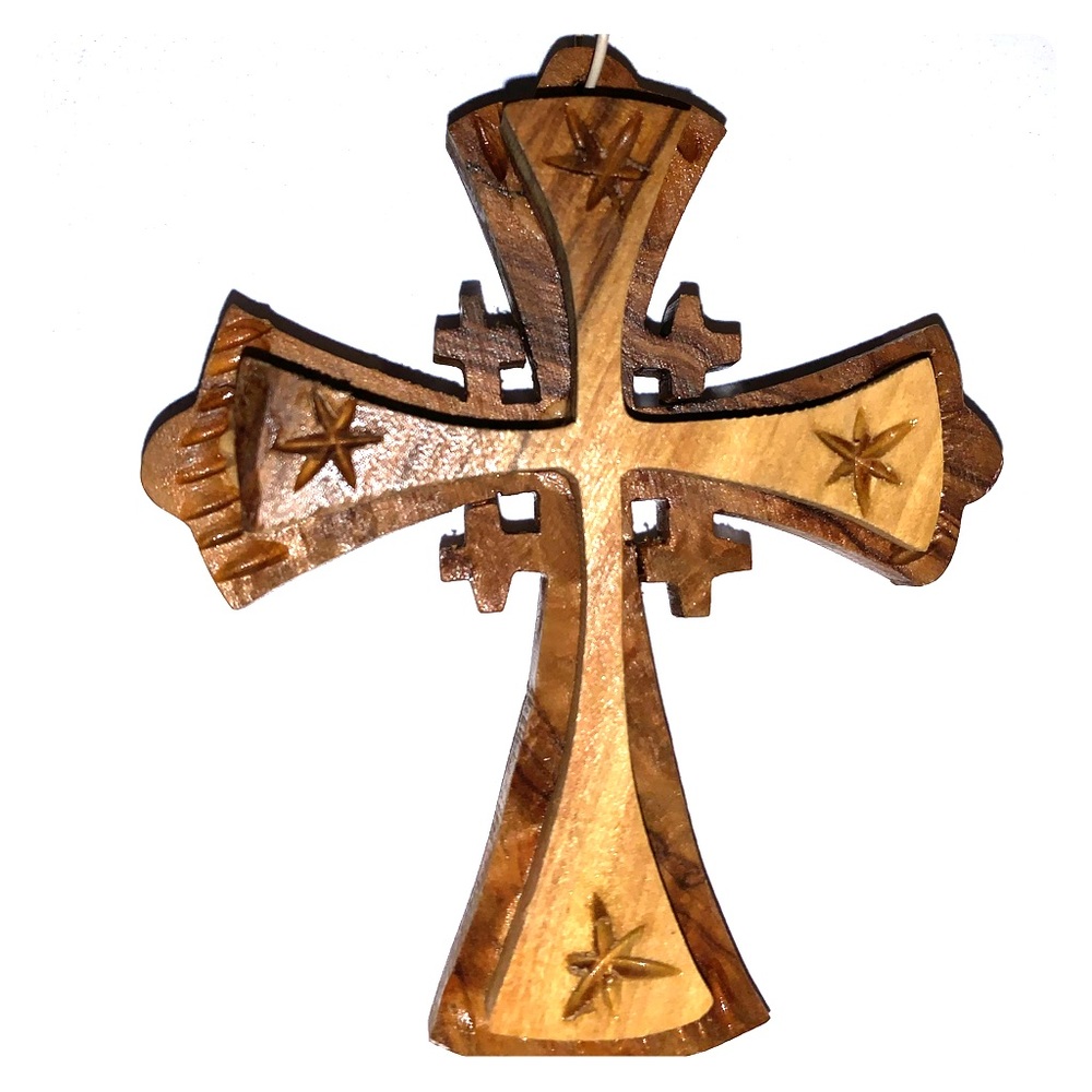 Religious Cross edged in acacia wood.